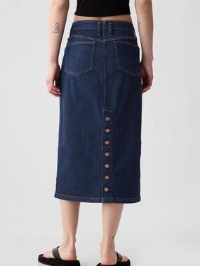 GAP Heritage Button-back Denim Pencil Midi Skirt - Dark Blue, size 33/16